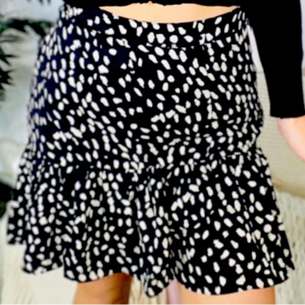Black and White Printed Ruffle Mini Skirt